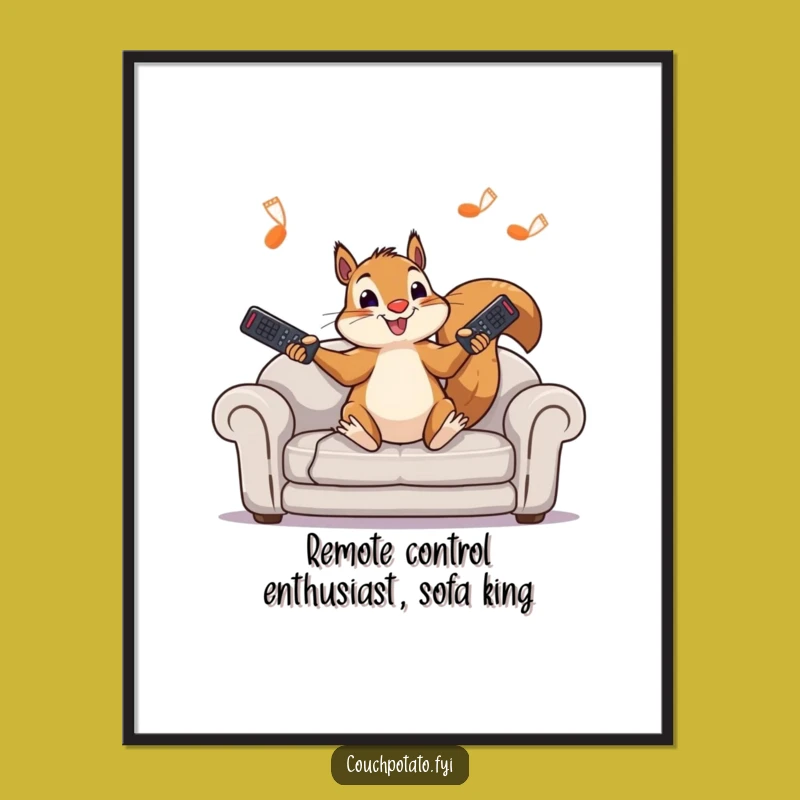 Funny Free Printable Squirrel Juggling Remotes Wall Art - Humorous Downloadable Decor