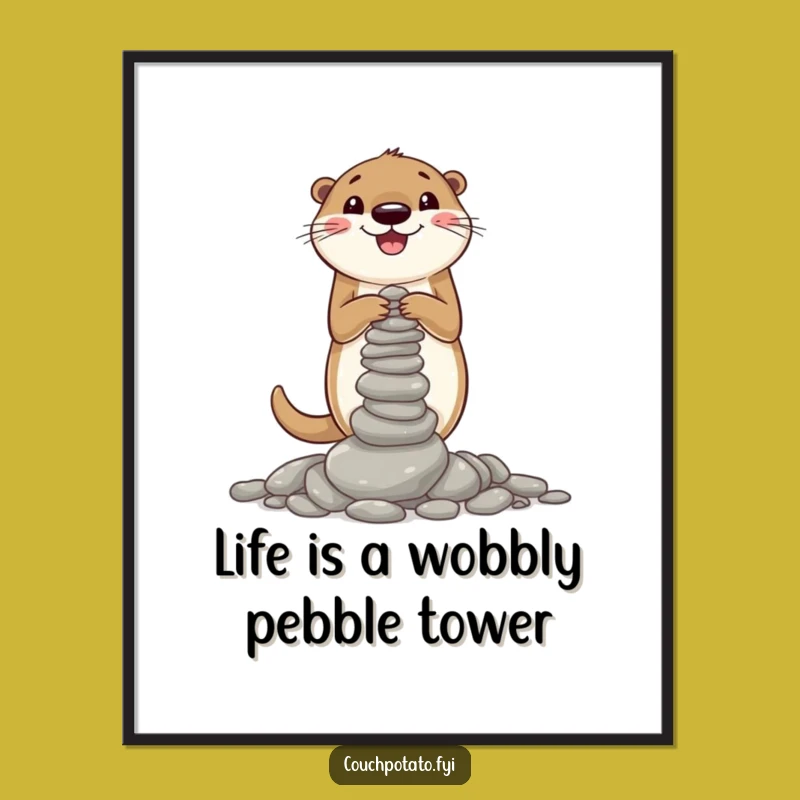 Funny Free Printable Wall Art: Adorable Otter Pebble Tower for Hilarious Home Decor