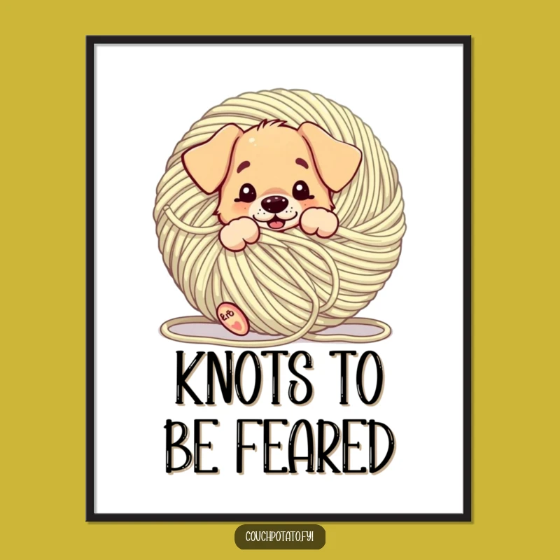 Free Printable Funny Puppy Wall Art: Yarn Tangled Pup, Hilarious DIY Downloadable Decor!