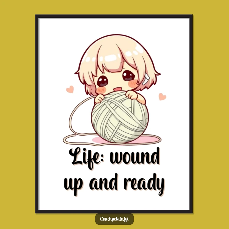 Funny Free Printable Wall Art: Energetic Yarn Winder Character, Creative Downloadable Decor