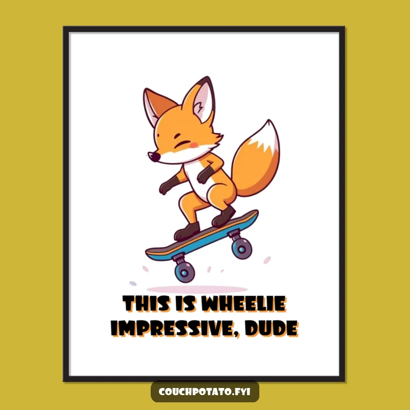 Funny Free Printable Wall Art: Fox Skateboard Wheel Trick