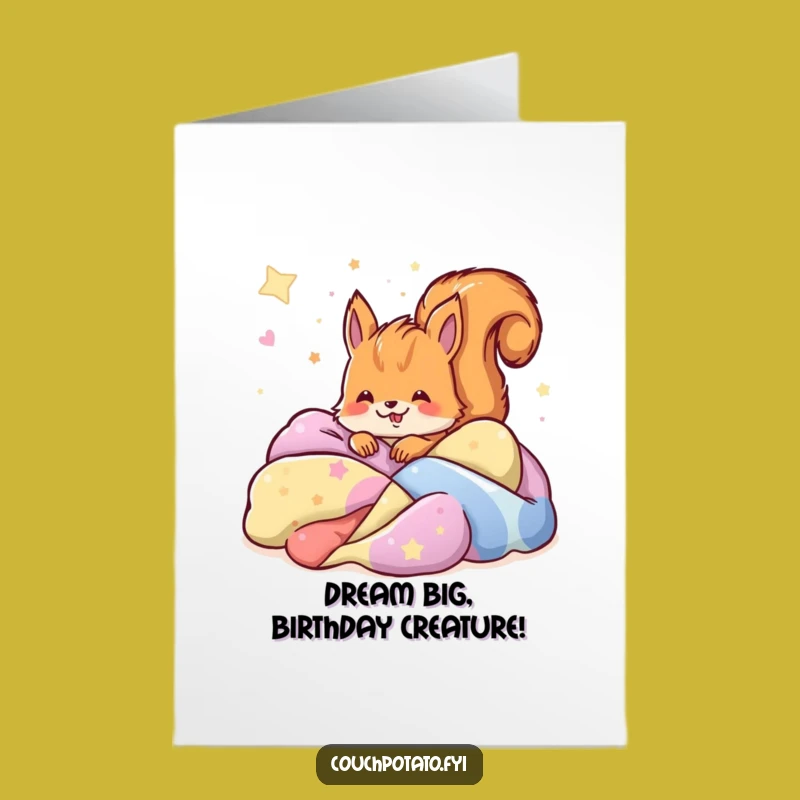 Free Printable Birthday Card: Dreaming Squirrel, Cozy Wishes Downloadable Gift