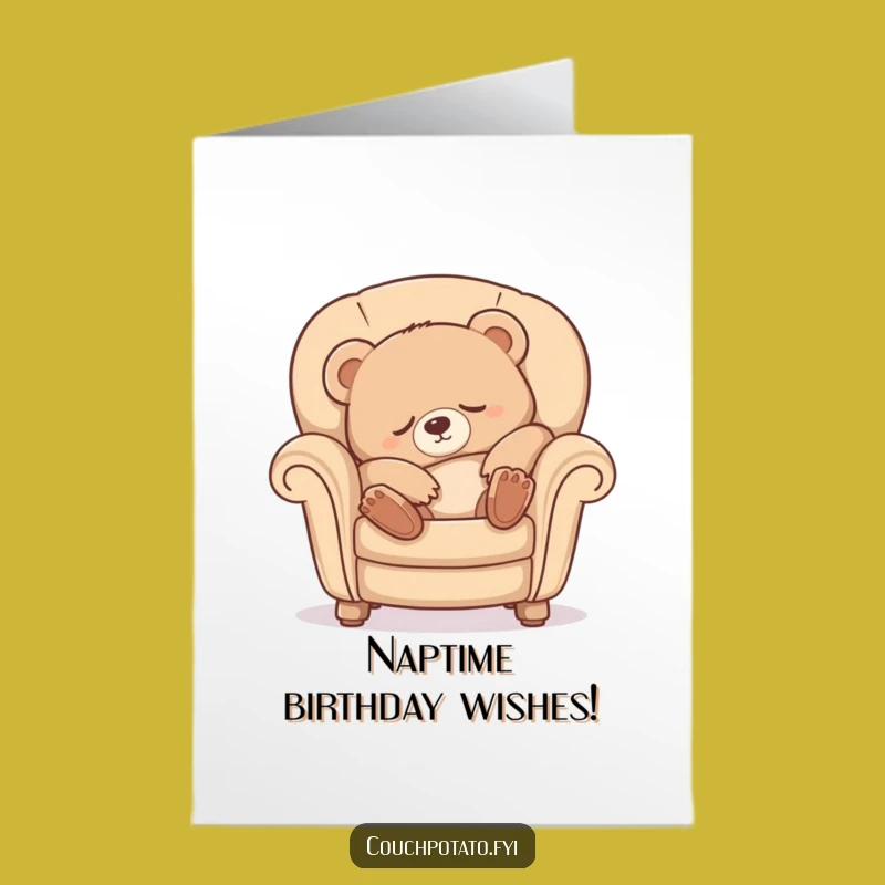 Free Printable Bear Birthday Card: Sleepy Cub Cozy Stretch Funny Downloadable Gift