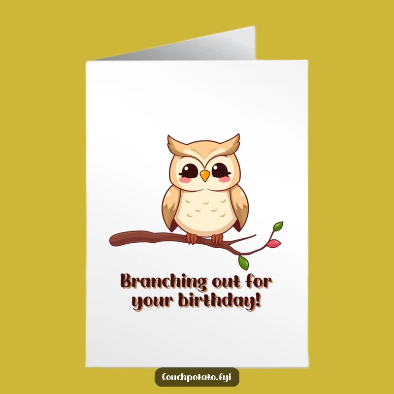 Free Printable Birthday Card: Funny Owl on Thin Branch - Hilarious Downloadable Greeting!