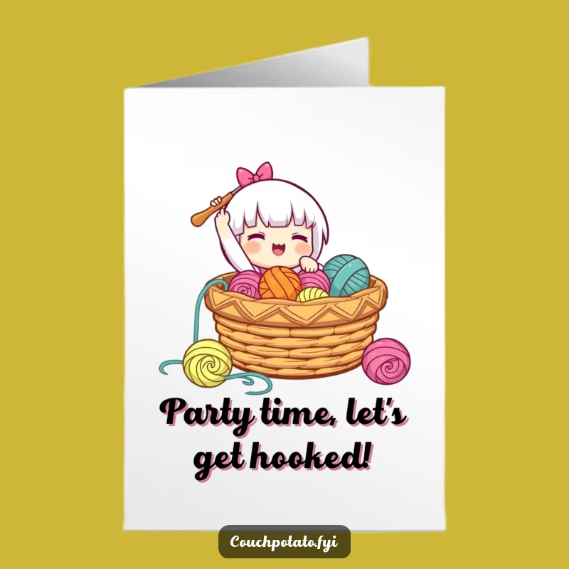 Free Printable Birthday Card: Happy Crocheter Yarn Drop Funny DIY Gift Download