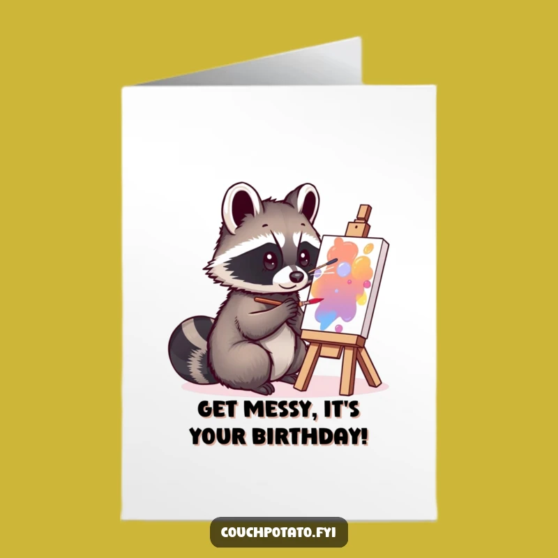 Free Printable Birthday Card: Raccoon Painter Funny Downloadable Gift