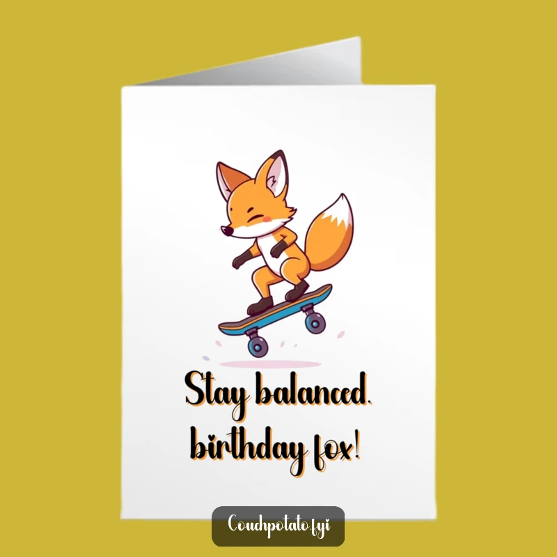 Free Printable Funny Birthday Card: Fox Skateboard Trick