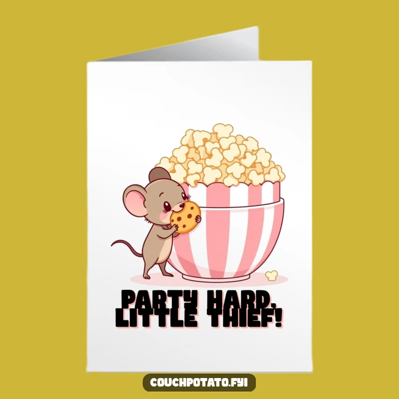 Free Printable Mouse Birthday Card: Funny Sneaky Cookie Character Downloadable Gift