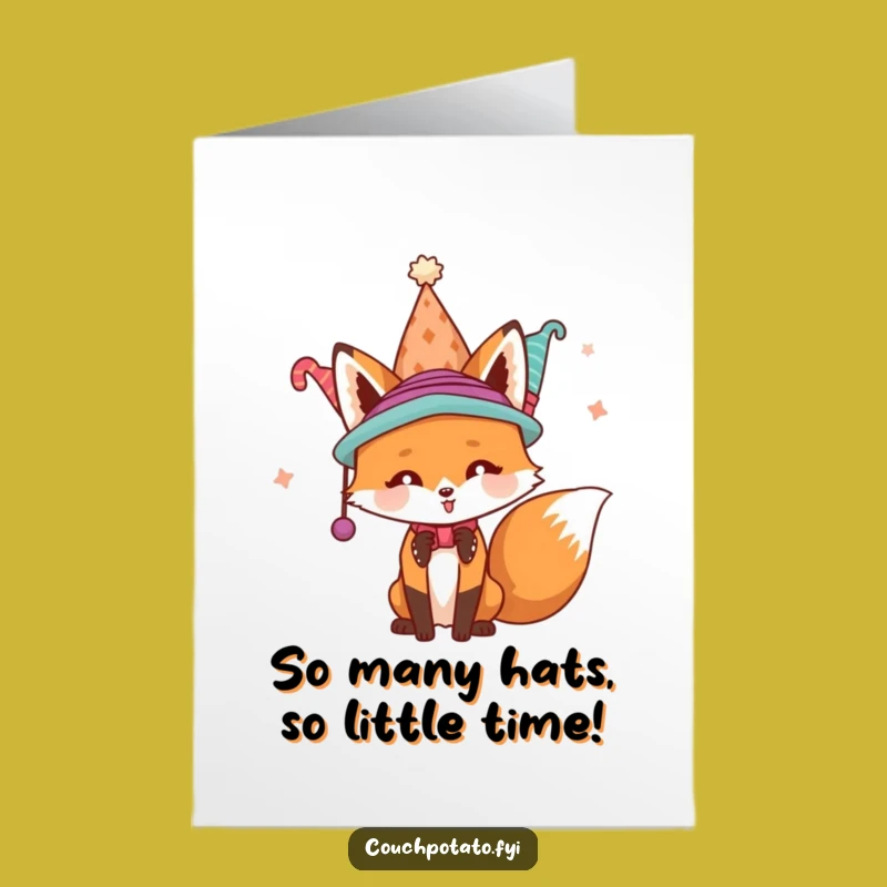 Free Printable Birthday Card: Fox With Hats Funny Downloadable Gift