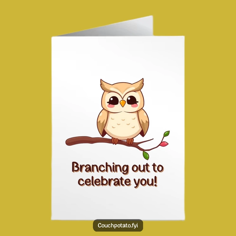 Free Printable Congrats Card: Funny Owl on Thin Branch - Hilarious Downloadable Greeting!