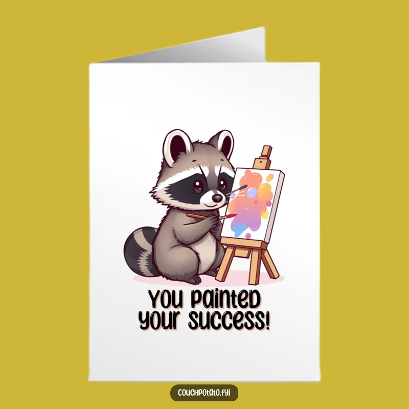 Free Printable Congrats Card: Raccoon Painter Funny Downloadable Gift