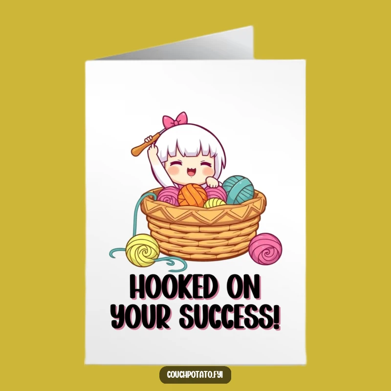 Free Printable Congrats Card: Joyful Crocheter Yarn Drop Funny DIY Celebration Download