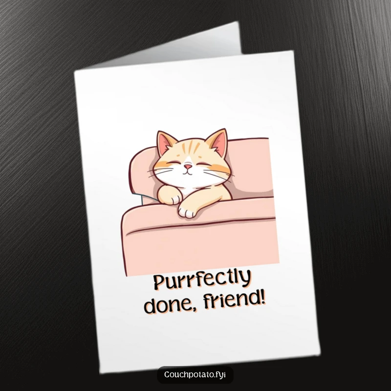 Funny Free Printable Congratulations Card: a content cat naps peacefully on a sofa.