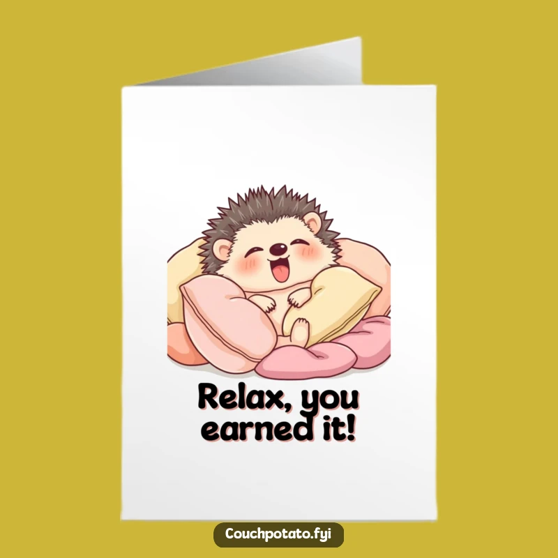 Free Printable Congratulations Card: Yawning Hedgehog, Relaxed Success Downloadable Gift