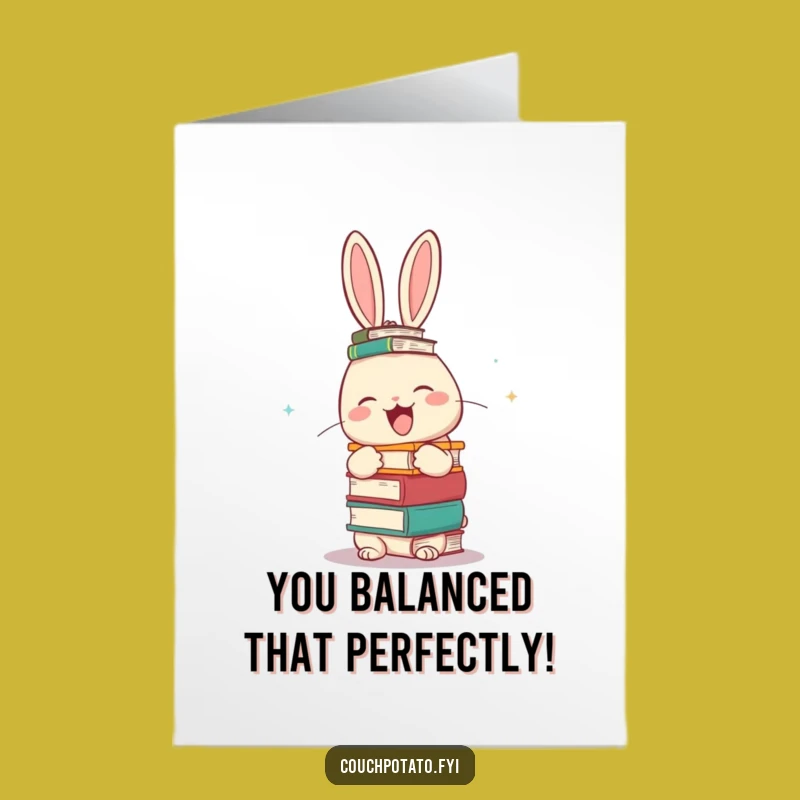 Free Printable Congrats Card: Rabbit Book Balance Funny Downloadable Gift
