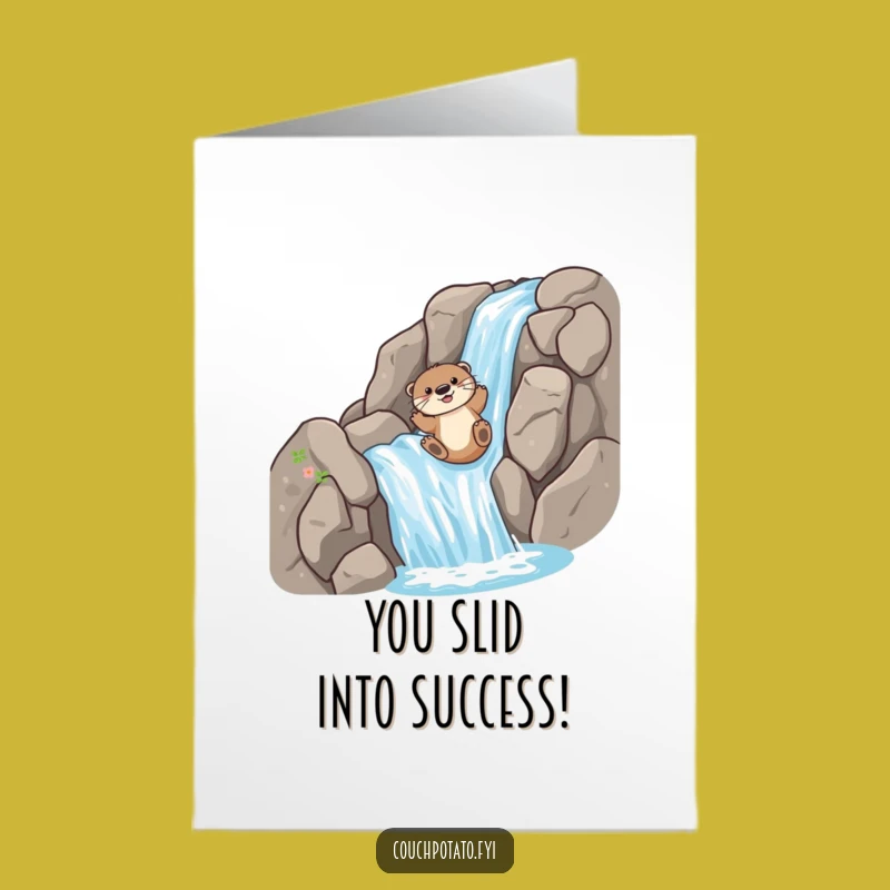 Free Printable Congrats Card: Otter Slide Triumph for Thrilling Success