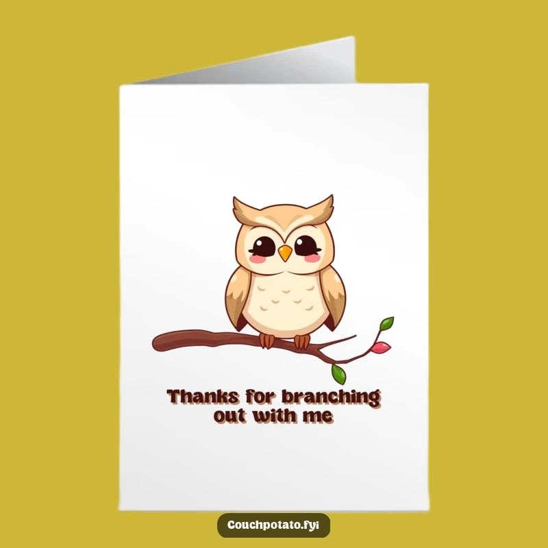 Free Printable Thank You Card: Funny Owl on Thin Branch - Hilarious Downloadable Greeting!