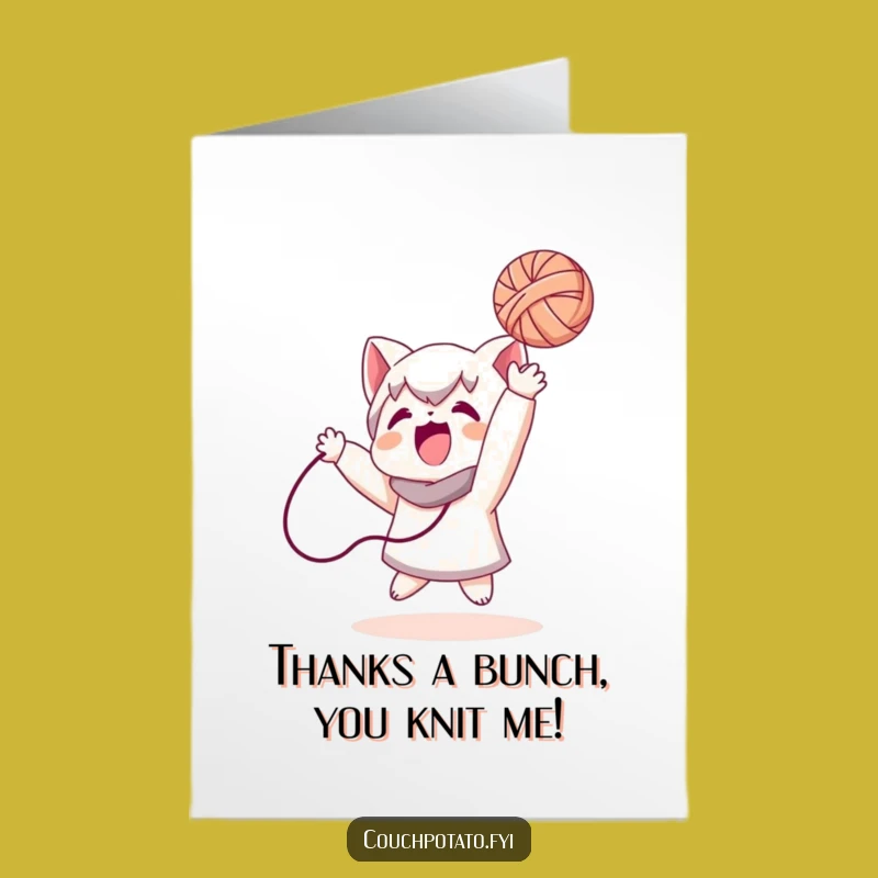 Free Printable Thank You Card: Funny Yarn Toss Character DIY Gratitude Download