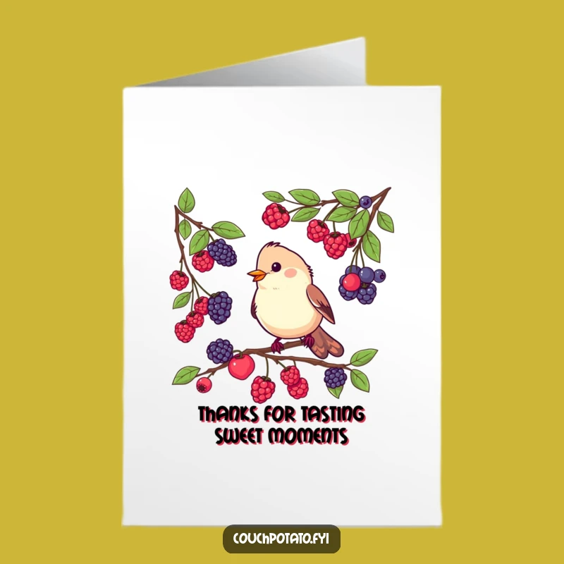 Free Printable Thank You Card: Funny Bird Berry Tasting for a Sweet Downloadable Gift