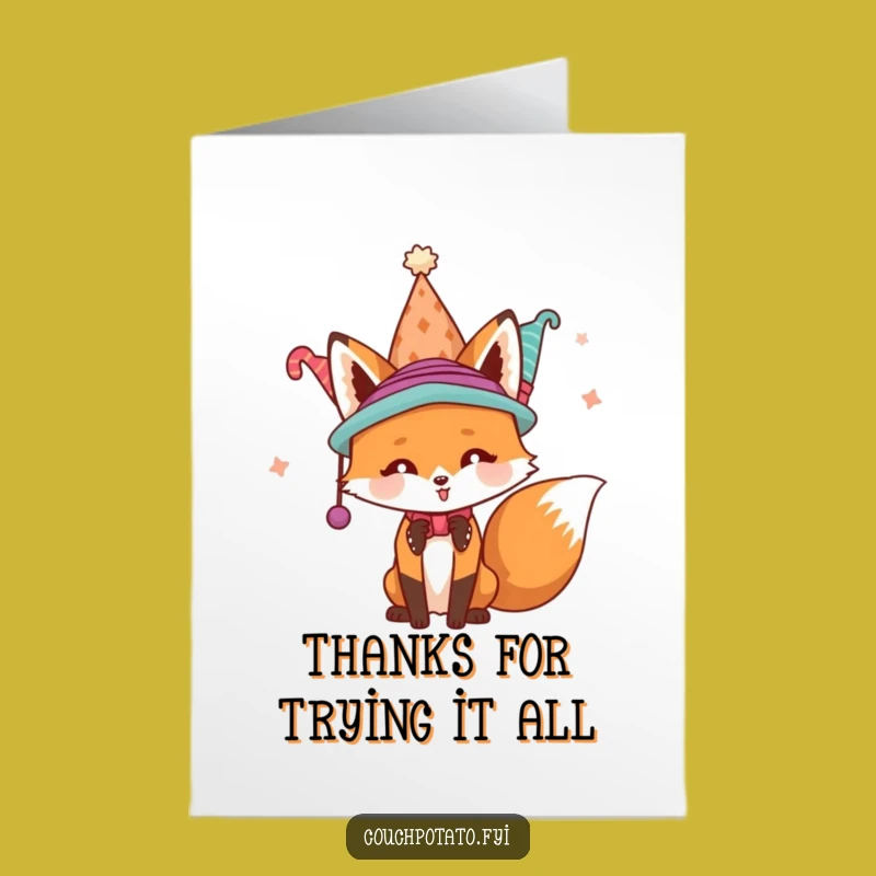 Free Printable Thank You Card: Fox With Hats Funny Downloadable Gift