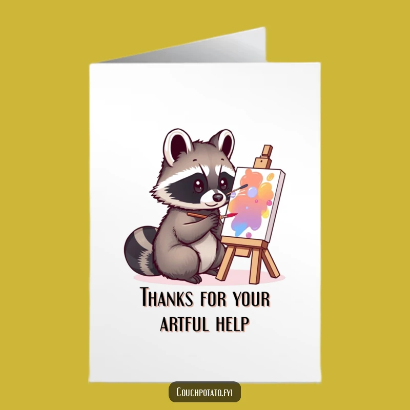 Free Printable Thank You Card: Raccoon Painter Funny Downloadable Gift