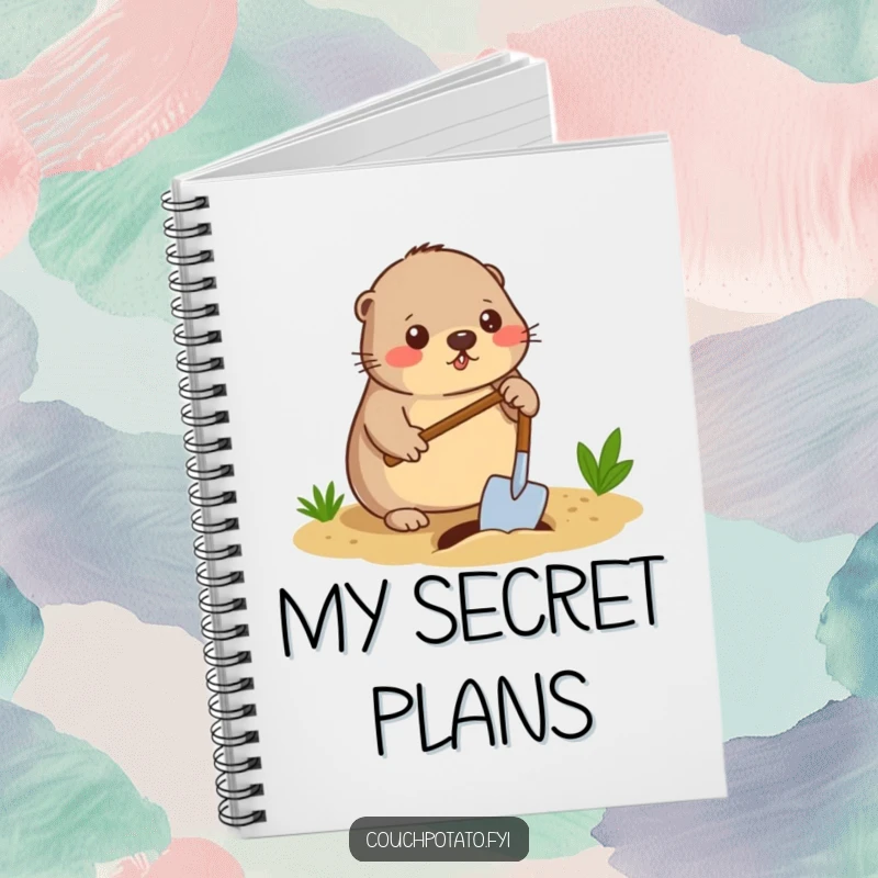 Funny mole digger notebook, a diligent mole digging a small hole in the ground with a spade, great for notes and planning.