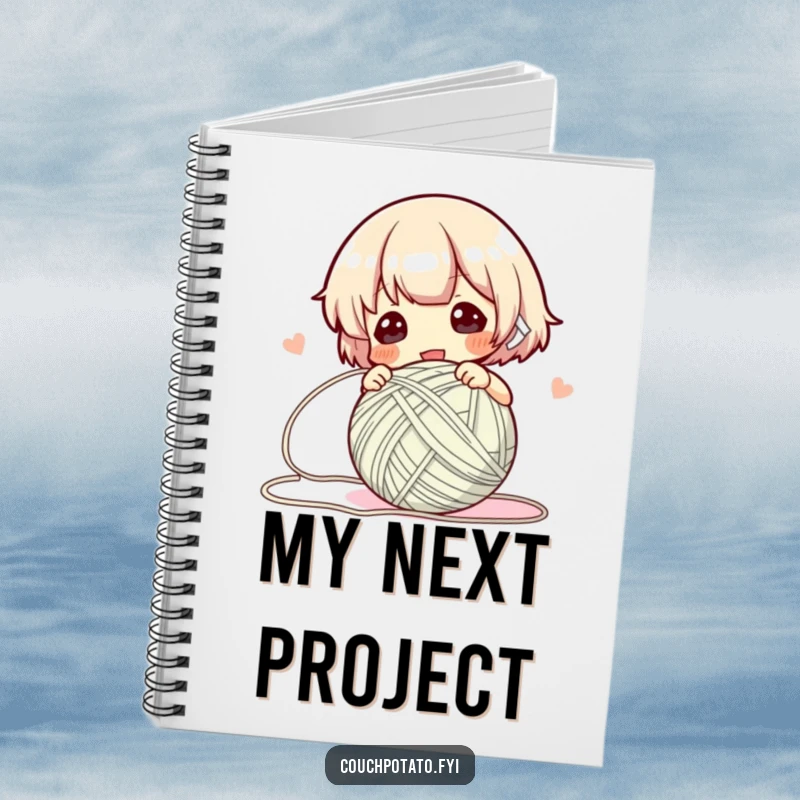 Funny Notebook cover with a character swiftly winding yarn into a neat ball, ideal for creative notes.