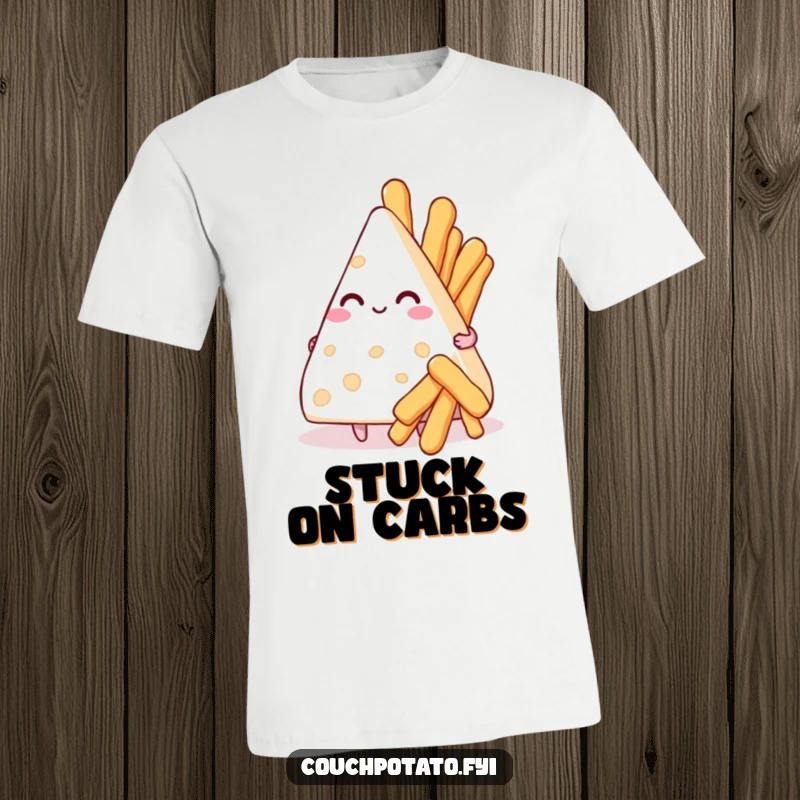 Funny t-shirt depicting a cream cheese triangle offering a bouquet of miniature breadsticks, conveying sweet, carb-fueled affection.