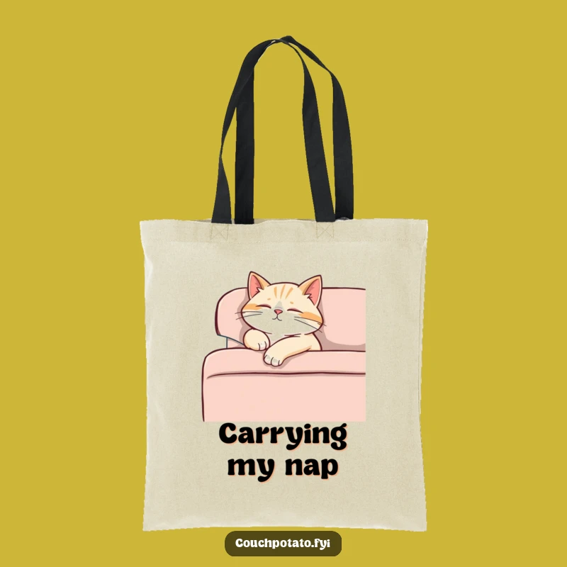 Funny Content Cat Nap Tote Bag - Relaxed Pet Character Carryall