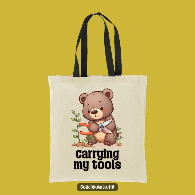 Funny Bear Cub Pruning Tote Bag: Tiny Gardener, Hilarious Accessory for Gardeners