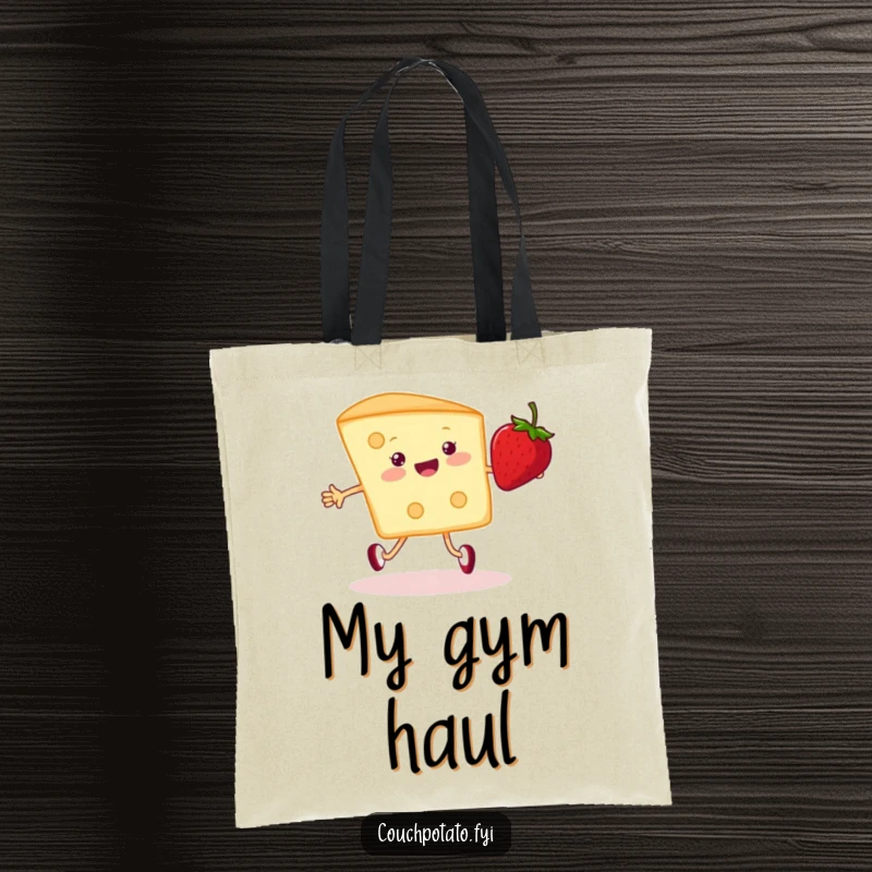 Funny cream cheese and strawberry tote bag, showing them happily jumping rope, perfect for humorous and charming everyday use.