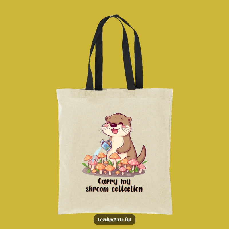 Funny Otter Watering Mushrooms Tote Bag: Adorable & Practical Gift For Eco-Lovers
